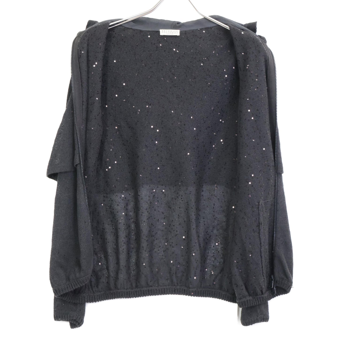 BRUNELLO CUCINELLI ブルネロクチネリ ｸﾞﾚｰ ﾘﾈﾝｼﾙｸ ｽﾊﾟﾝｺｰﾙ装飾 ｼﾞｯﾌﾟｱｯﾌﾟ ﾃｨｱｰﾄﾞﾊﾟｰｶｰ トップス M