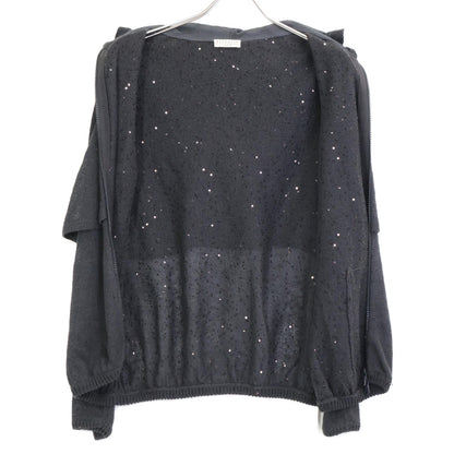 BRUNELLO CUCINELLI ブルネロクチネリ ｸﾞﾚｰ ﾘﾈﾝｼﾙｸ ｽﾊﾟﾝｺｰﾙ装飾 ｼﾞｯﾌﾟｱｯﾌﾟ ﾃｨｱｰﾄﾞﾊﾟｰｶｰ トップス M