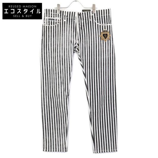 DOLCE&GABBANA ドルチェアンドガッバーナ GYC4LZ ﾎﾜｲﾄ×ﾌﾞﾗｯｸ ｽﾄﾗｲﾌﾟ ﾜｯﾍﾟﾝ付き ｽｷﾆｰﾊﾟﾝﾂ ボトムス 52