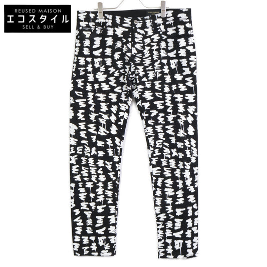 DOLCE&GABBANA ドルチェアンドガッバーナ GYC4LZ ﾌﾞﾗｯｸ×ﾎﾜｲﾄ 総ﾍﾟｲﾝﾄﾃﾞｻﾞｲﾝ ﾊﾟﾝﾂ ボトムス 52