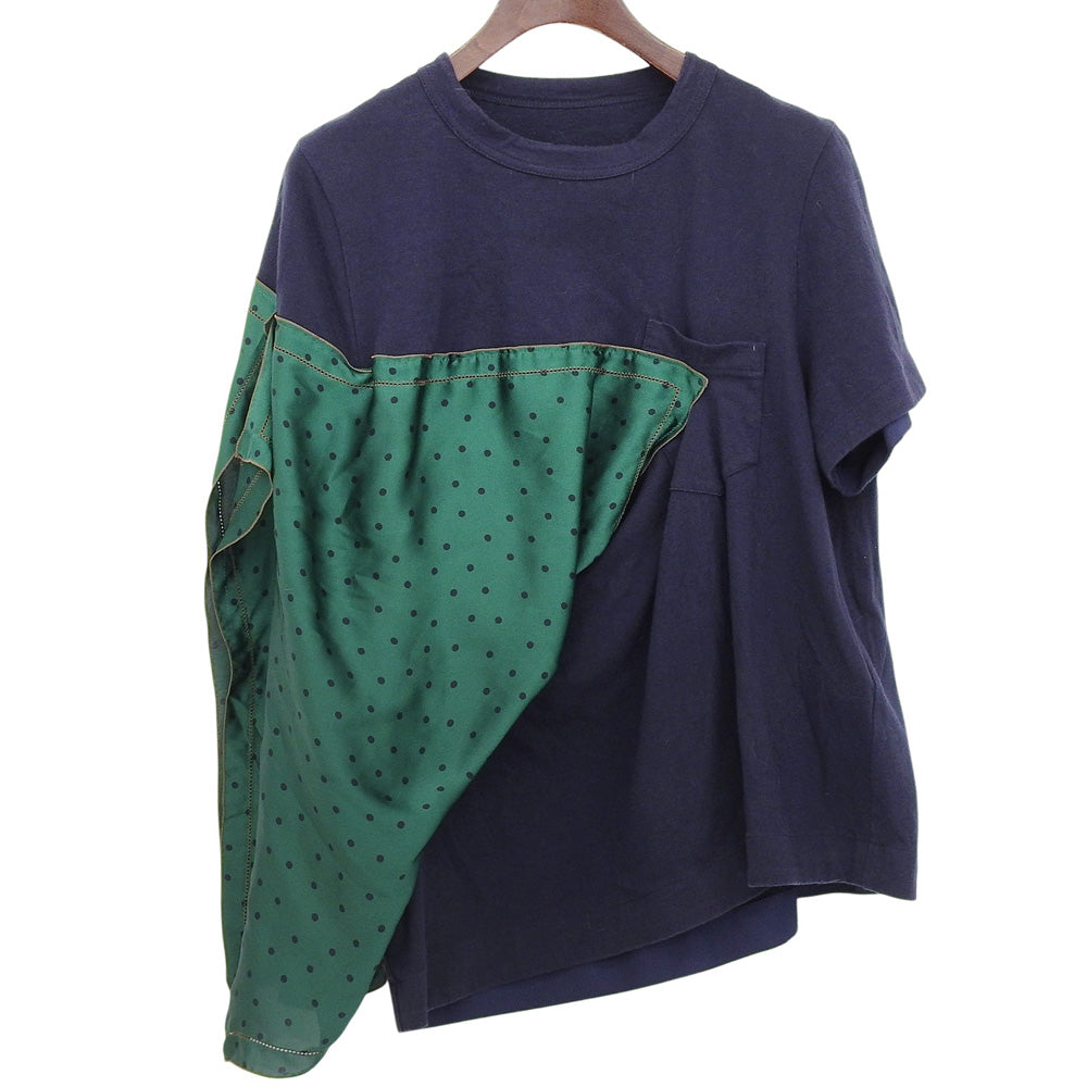 sacai サカイ 美品 ドッキングTシャツ トップス レディース ネイビー×グリーン 2 19-04324 19SS トップス 2