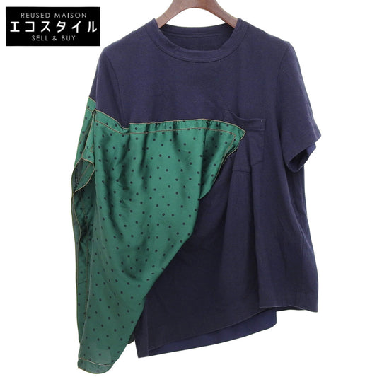 sacai サカイ 美品 ドッキングTシャツ トップス レディース ネイビー×グリーン 2 19-04324 19SS トップス 2
