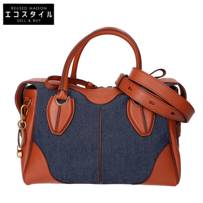 TOD'S トッズ 【美品】XBWANYL0200 レザーｘデニム 2WAYショルダー ハンドバッグ