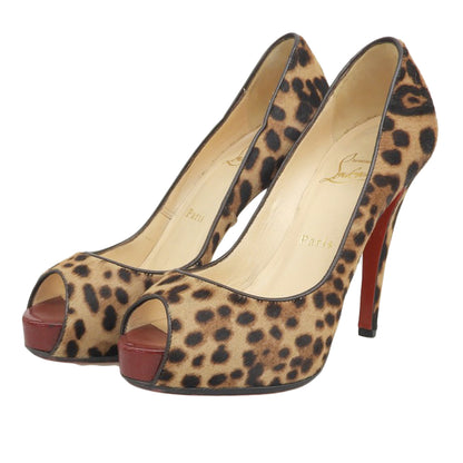 Christian Louboutin クリスチャンルブタン レオパード ハラコ オープントゥ パンプス レディース ベージュ×ブラウン 36 シューズ 36
