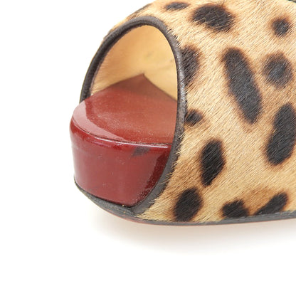 Christian Louboutin クリスチャンルブタン レオパード ハラコ オープントゥ パンプス レディース ベージュ×ブラウン 36 シューズ 36