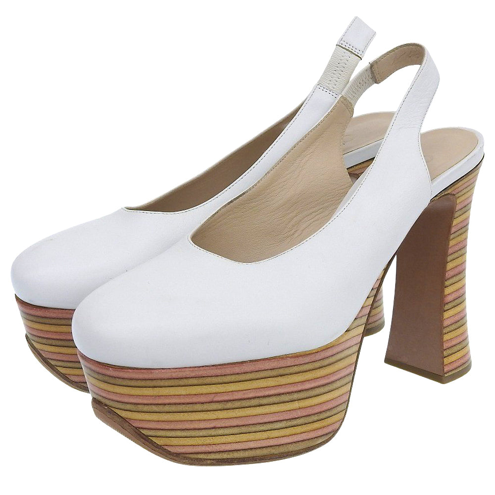 CHLOE クロエ レザー プラットフォーム ヒール スリングバック サンダル シューズ レディース ホワイト36 シューズ 36