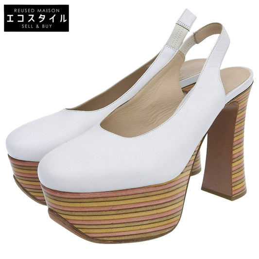 CHLOE クロエ レザー プラットフォーム ヒール スリングバック サンダル シューズ レディース ホワイト36 シューズ 36