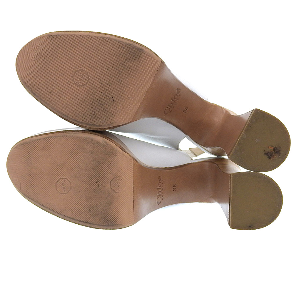 CHLOE クロエ レザー プラットフォーム ヒール スリングバック サンダル シューズ レディース ホワイト36 シューズ 36