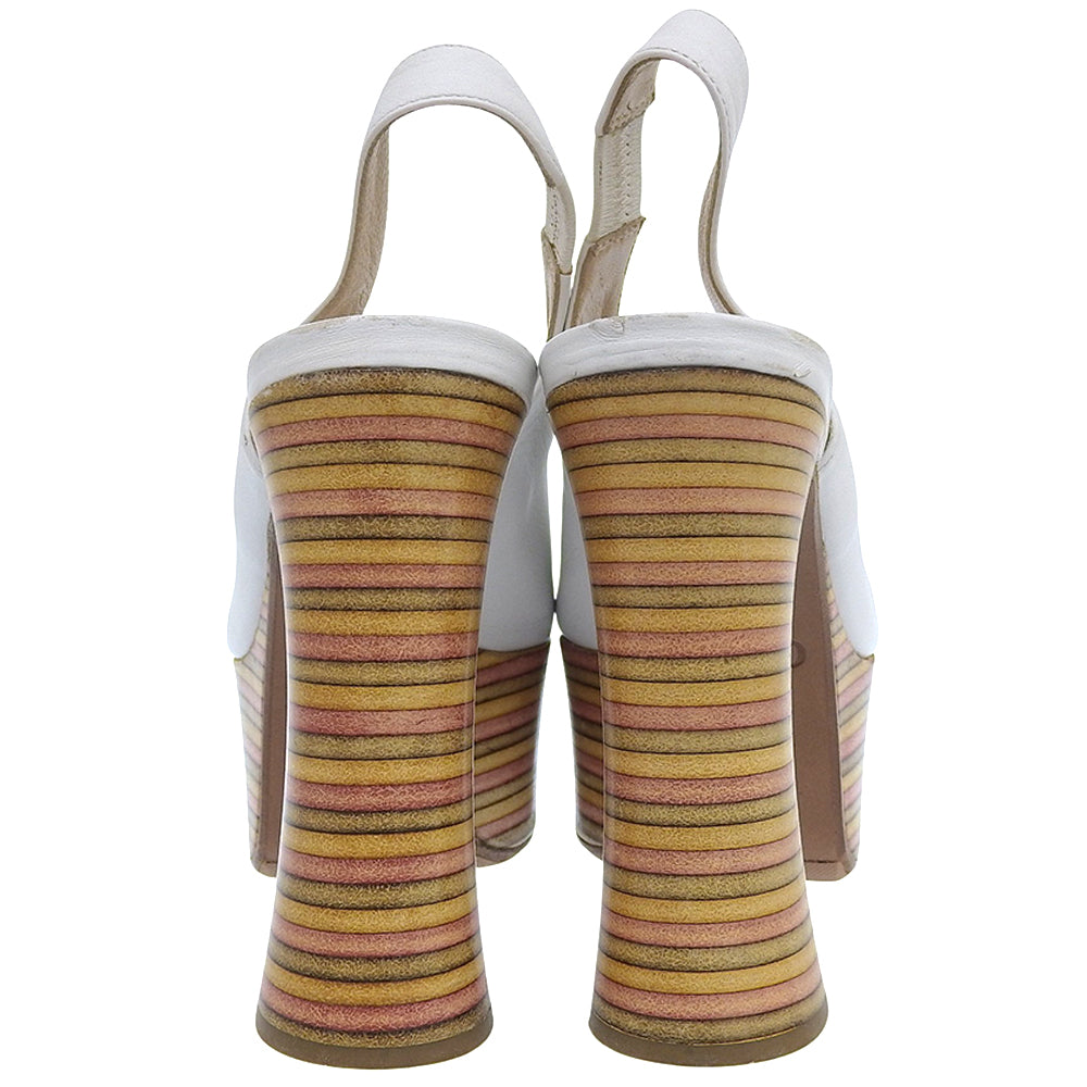 CHLOE クロエ レザー プラットフォーム ヒール スリングバック サンダル シューズ レディース ホワイト36 シューズ 36