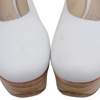 CHLOE クロエ レザー プラットフォーム ヒール スリングバック サンダル シューズ レディース ホワイト36 シューズ 36