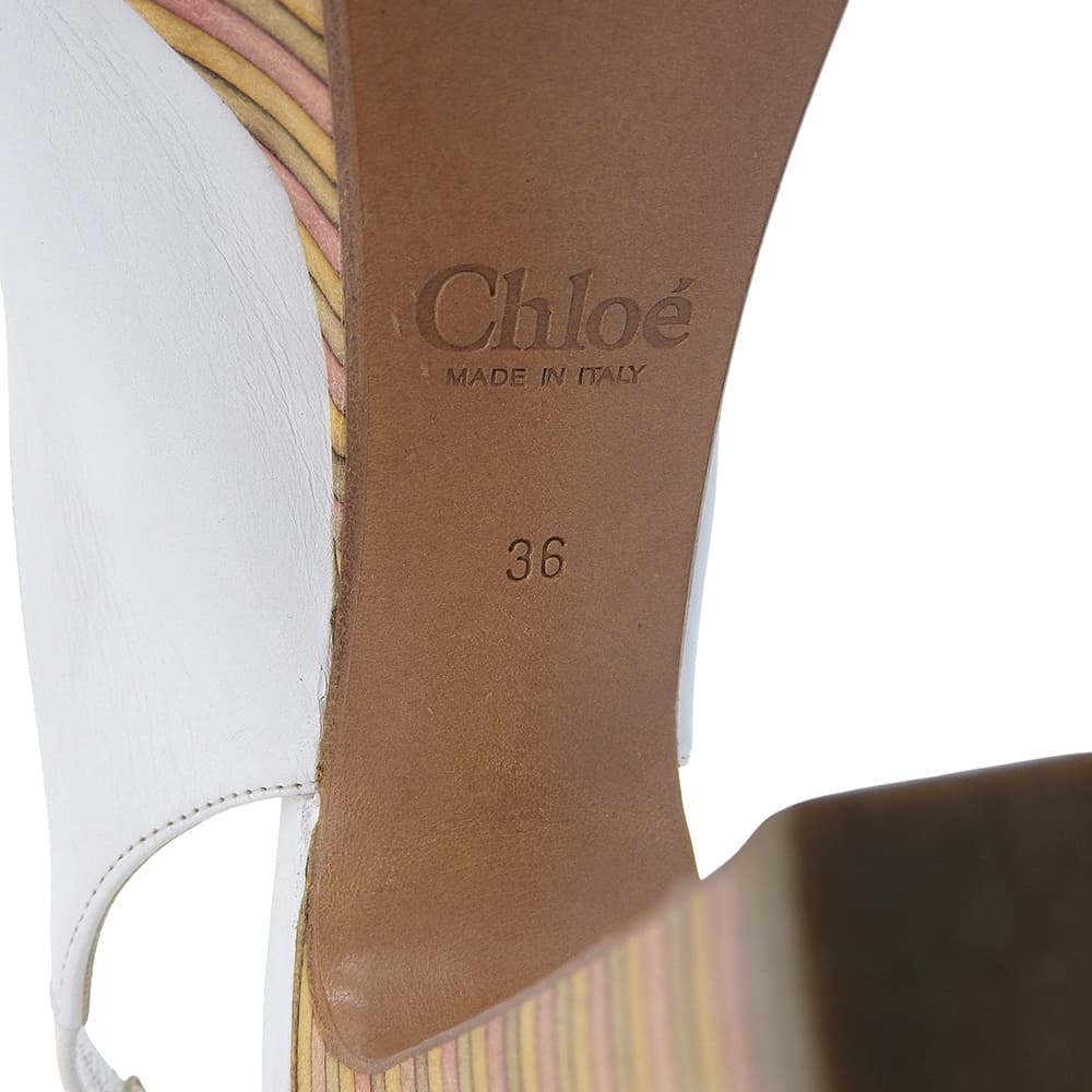 CHLOE クロエ レザー プラットフォーム ヒール スリングバック サンダル シューズ レディース ホワイト36 シューズ 36