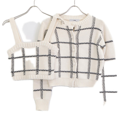 sheller シェリエ ﾎﾜｲﾄ handmade check ensembl ｱﾝｻﾝﾌﾞﾙｶｰﾃﾞｨｶﾞﾝ F