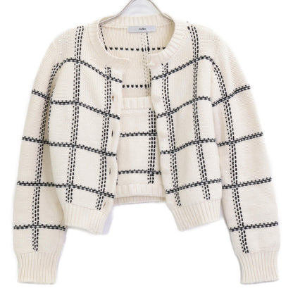 sheller シェリエ ﾎﾜｲﾄ handmade check ensembl ｱﾝｻﾝﾌﾞﾙｶｰﾃﾞｨｶﾞﾝ F