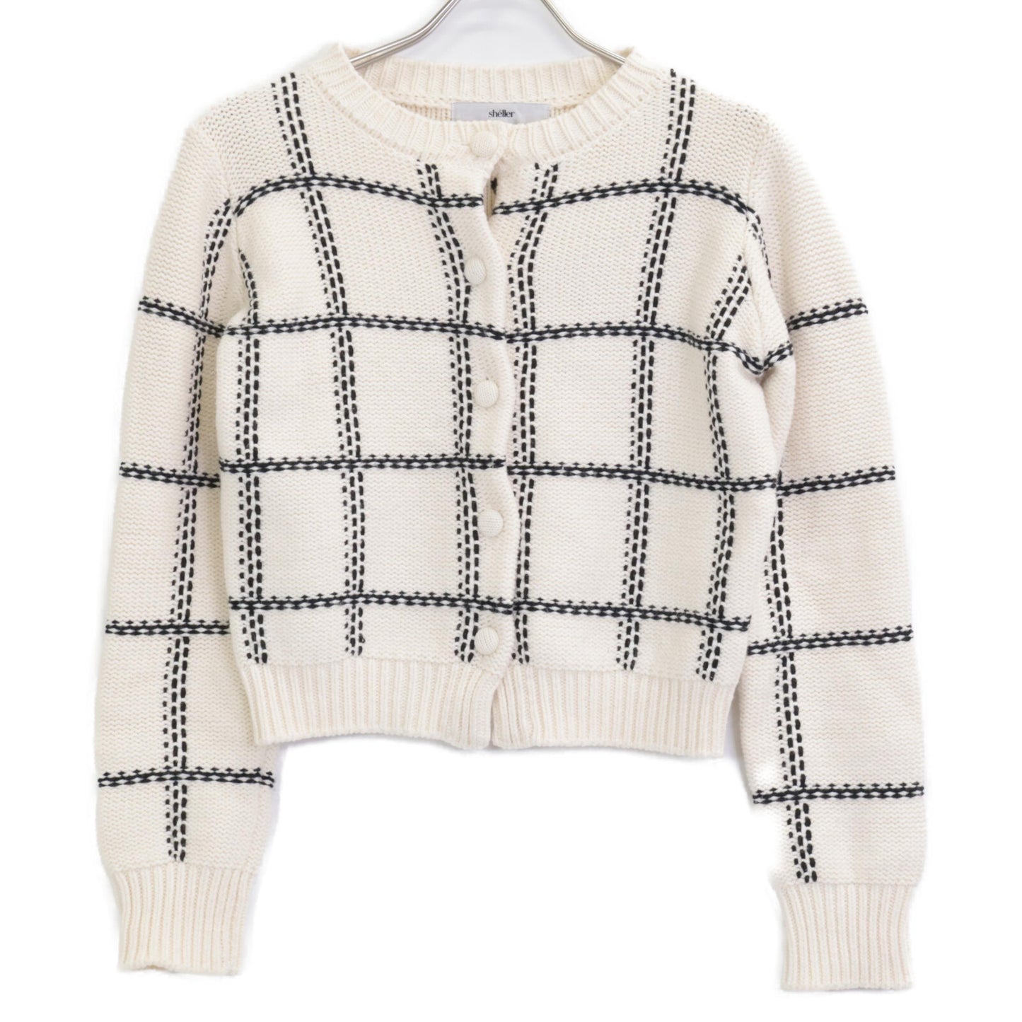 sheller シェリエ ﾎﾜｲﾄ handmade check ensembl ｱﾝｻﾝﾌﾞﾙｶｰﾃﾞｨｶﾞﾝ F