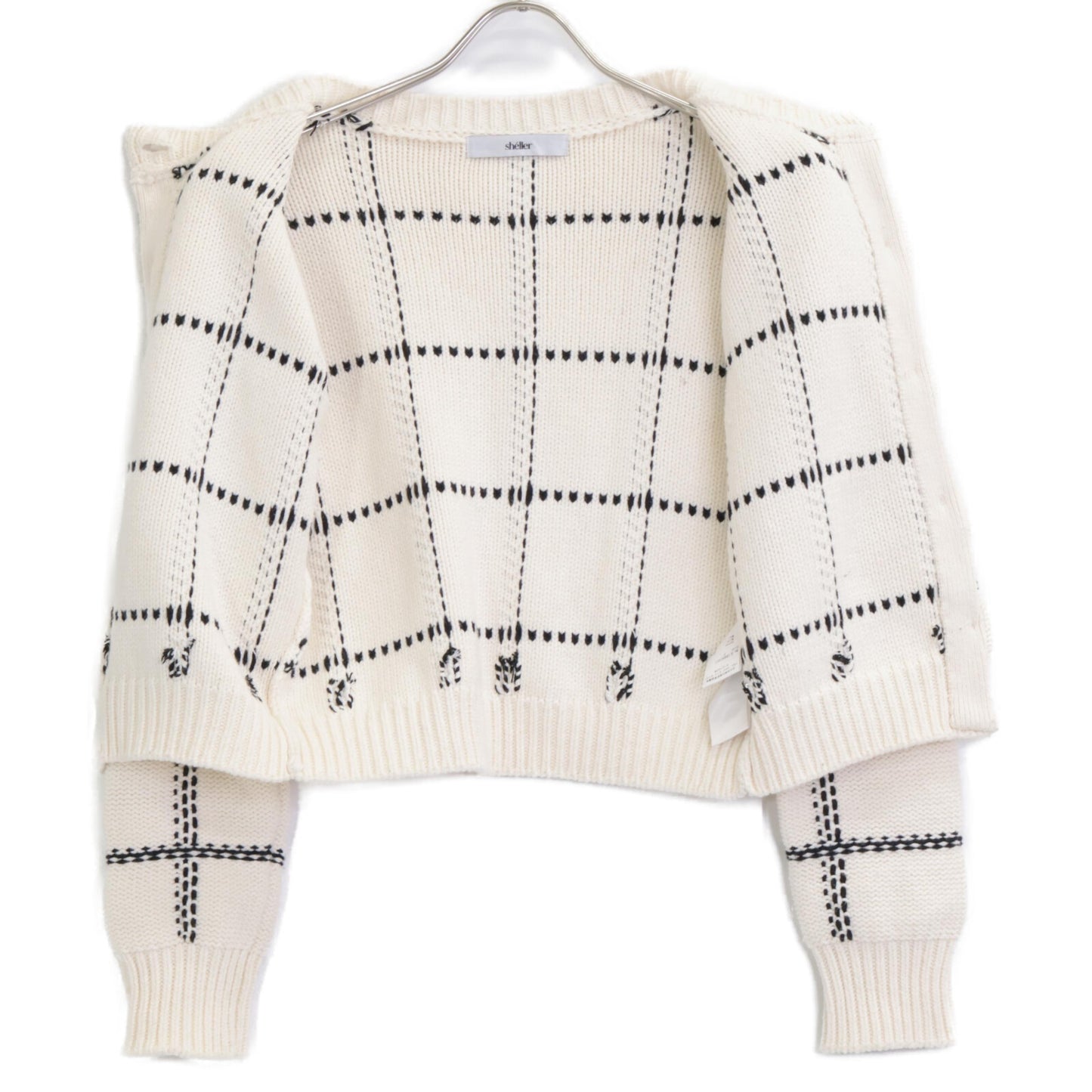 sheller シェリエ ﾎﾜｲﾄ handmade check ensembl ｱﾝｻﾝﾌﾞﾙｶｰﾃﾞｨｶﾞﾝ F