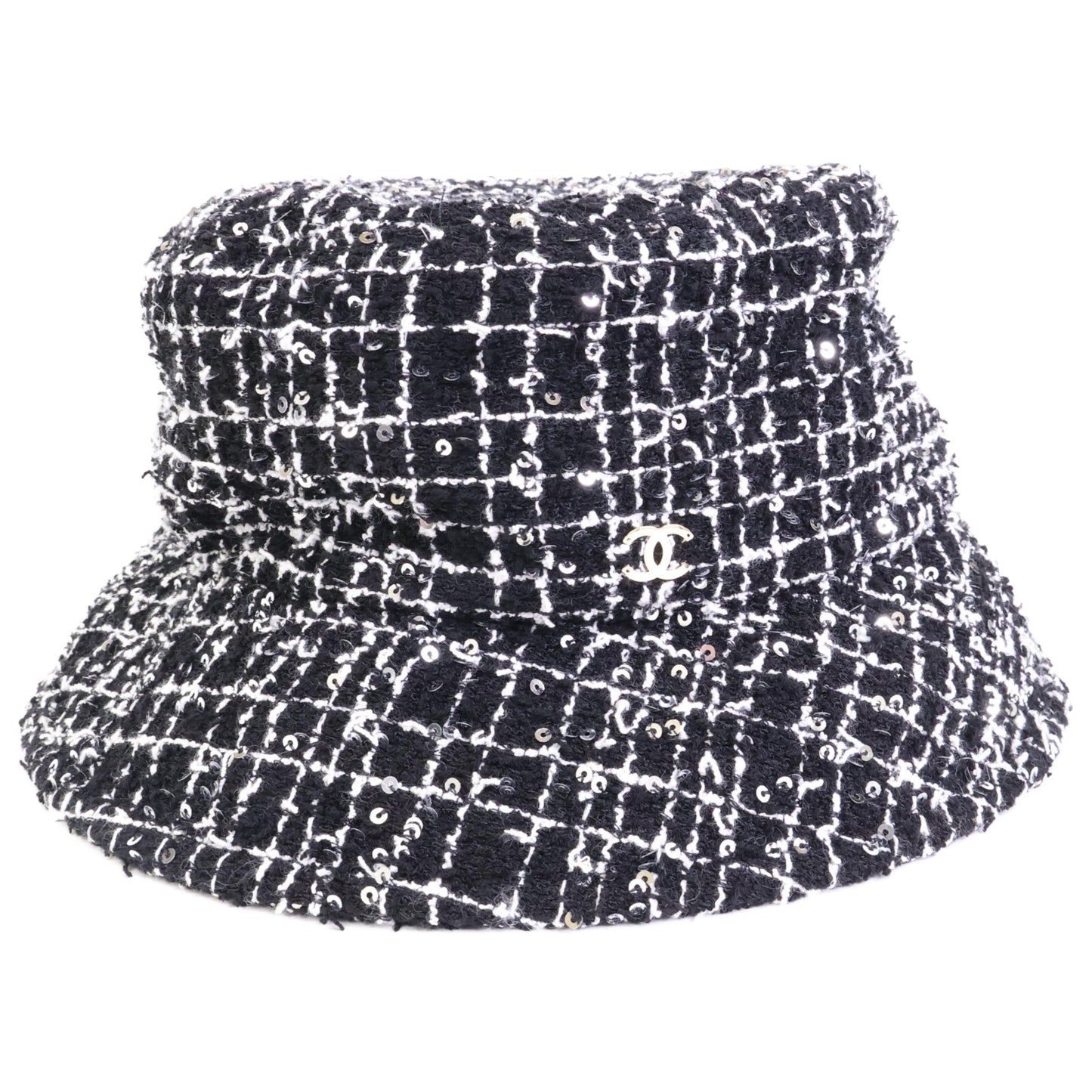 CHANEL シャネル 【美品/国内正規】ココマーク スパンコール ツイード バケットハット 帽子 M