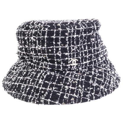 CHANEL シャネル 【美品/国内正規】ココマーク スパンコール ツイード バケットハット 帽子 M