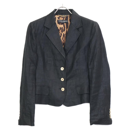 DOLCE&GABBANA ドルチェアンドガッバーナ F2401T FU4B1 ﾌﾞﾗｯｸ 裏地ﾚｵﾊﾟｰﾄﾞ ﾘﾈﾝｼﾞｬｹｯﾄ ジャケット 44