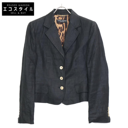 DOLCE&GABBANA ドルチェアンドガッバーナ F2401T FU4B1 ﾌﾞﾗｯｸ 裏地ﾚｵﾊﾟｰﾄﾞ ﾘﾈﾝｼﾞｬｹｯﾄ ジャケット 44