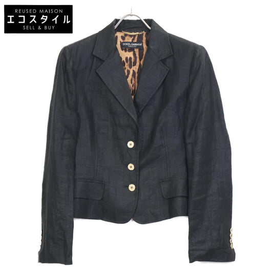 DOLCE&GABBANA ドルチェアンドガッバーナ F2401T FU4B1 ﾌﾞﾗｯｸ 裏地ﾚｵﾊﾟｰﾄﾞ ﾘﾈﾝｼﾞｬｹｯﾄ ジャケット 44