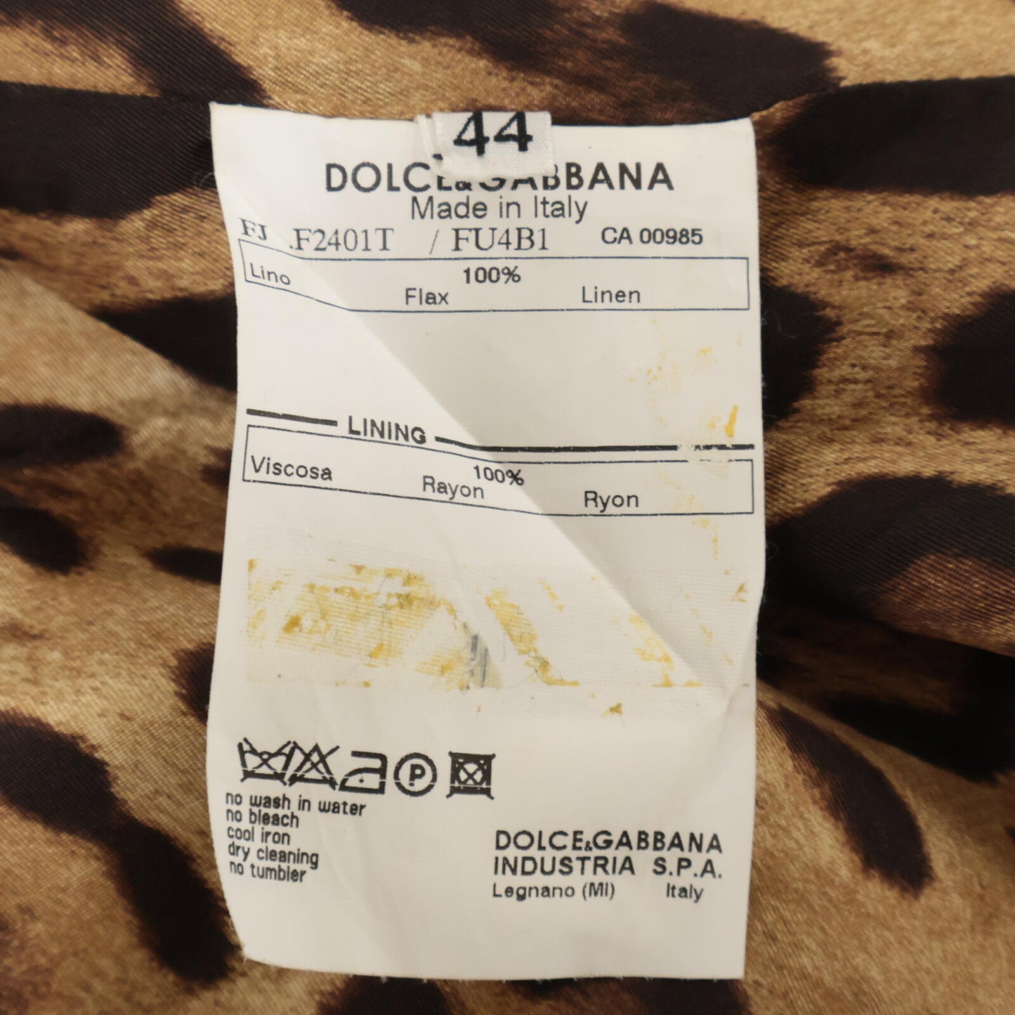 DOLCE&GABBANA ドルチェアンドガッバーナ F2401T FU4B1 ﾌﾞﾗｯｸ 裏地ﾚｵﾊﾟｰﾄﾞ ﾘﾈﾝｼﾞｬｹｯﾄ ジャケット 44