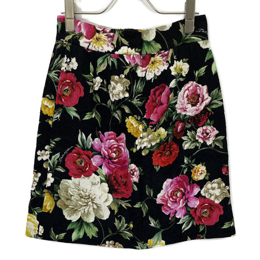 DOLCE&GABBANA ドルチェアンドガッバーナ F4A8DT ﾌﾞﾗｯｸ ｺｯﾄﾝ混 ﾌﾗﾜｰ ｼﾞｬｶﾞｰﾄﾞｽｶｰﾄ スカート 36