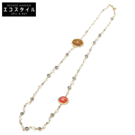 CHANEL シャネル A19 C ココマーク ラウンドプレート フェイクパール ロング ネックレス