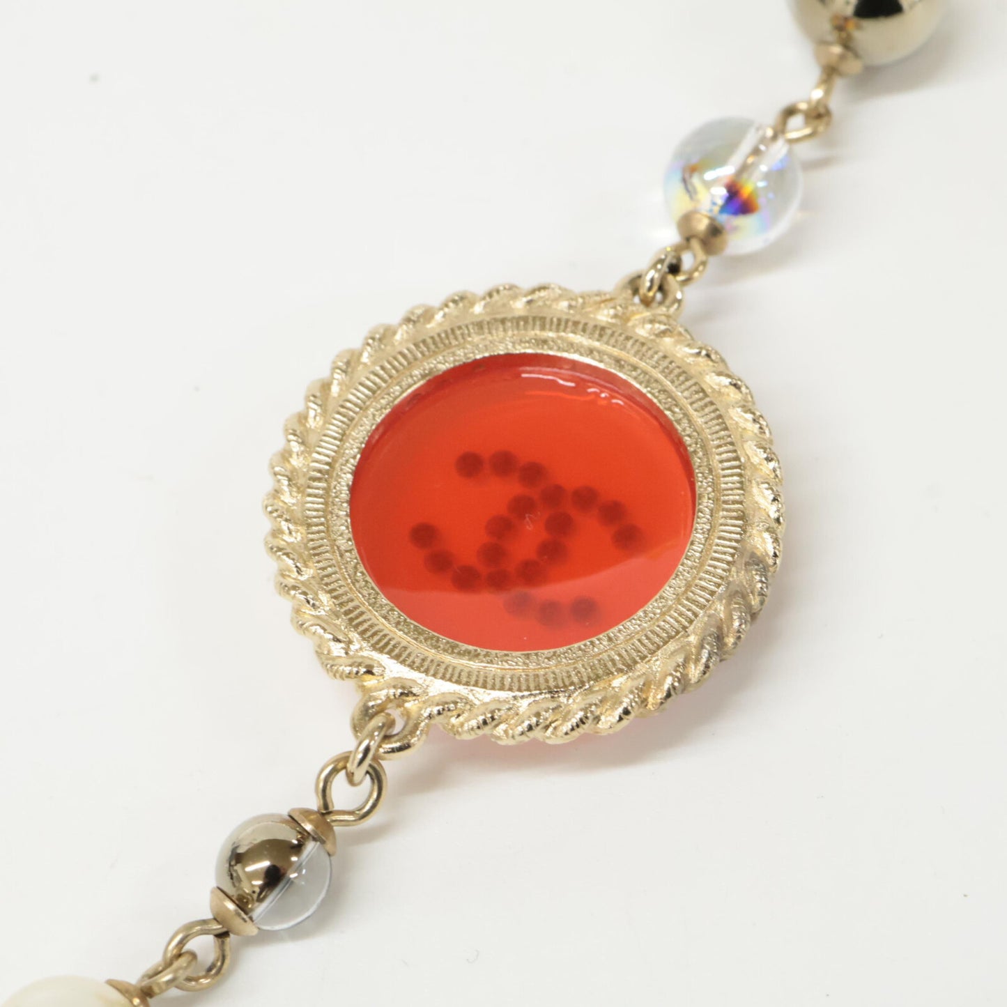 CHANEL シャネル A19 C ココマーク ラウンドプレート フェイクパール ロング ネックレス