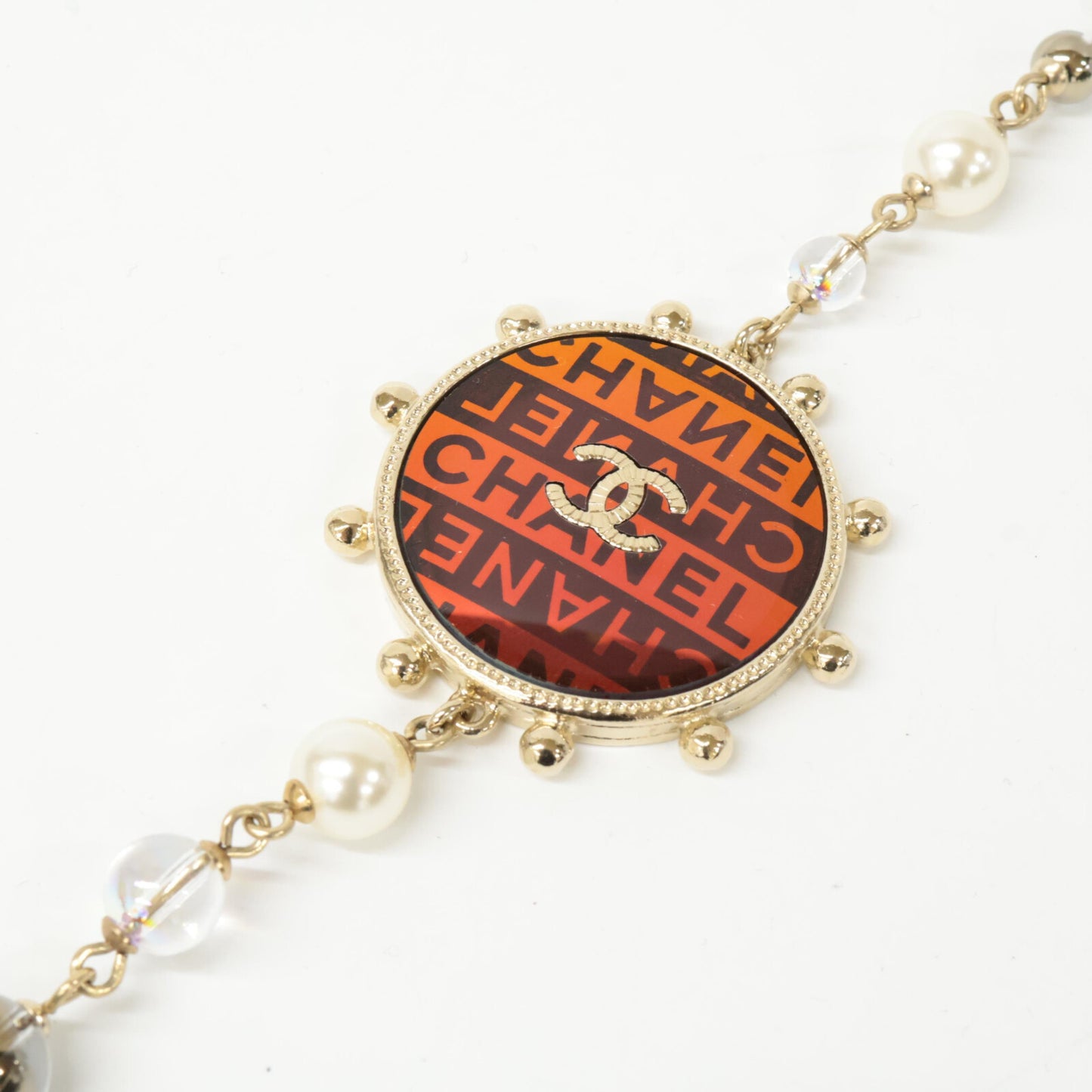 CHANEL シャネル A19 C ココマーク ラウンドプレート フェイクパール ロング ネックレス