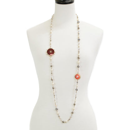 CHANEL シャネル A19 C ココマーク ラウンドプレート フェイクパール ロング ネックレス