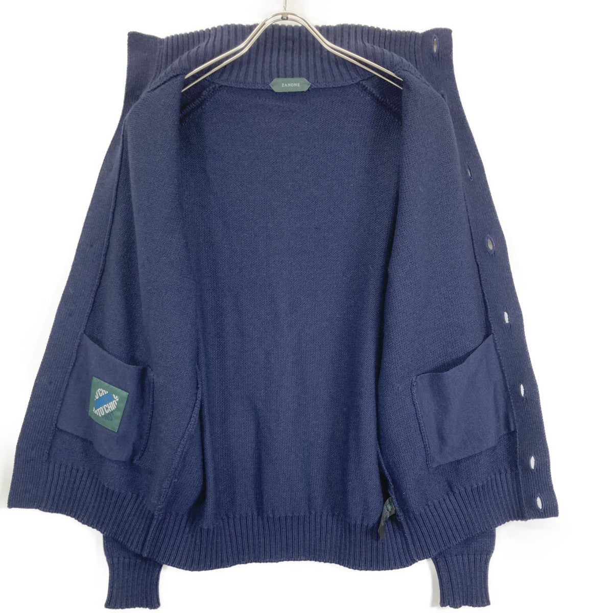 ZANONE ザノーネ 812519 CHIOTO ﾈｲﾋﾞｰ 5ｹﾞｰｼﾞｳｰﾙｿﾘｯﾄﾞ ﾆｯﾄｶｰﾃﾞｨｶﾞﾝ トップス 50