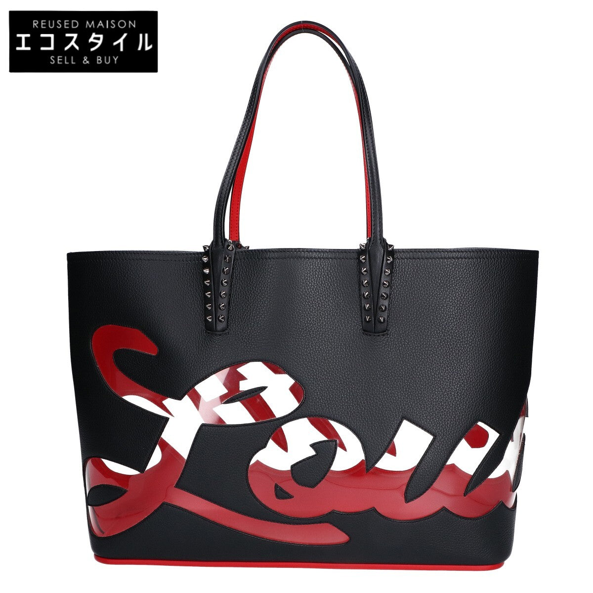 Christian Louboutin クリスチャンルブタン 新品同様 3195092 Cabata Logo CALF EMPIRE/PVC Tote Bag スパイクスタッズ カバタ ロゴ トートバッグ