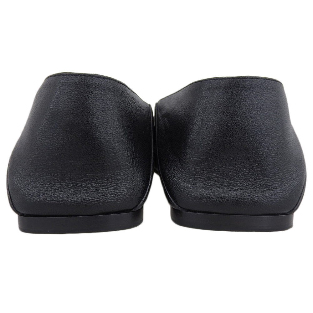 Sergio Rossi セルジオロッシ 新品同様 メタルプレート レザー スクエアトゥシューズ レディース ブラック×ゴールド 38 1/2 A77990 シューズ 38 1/2