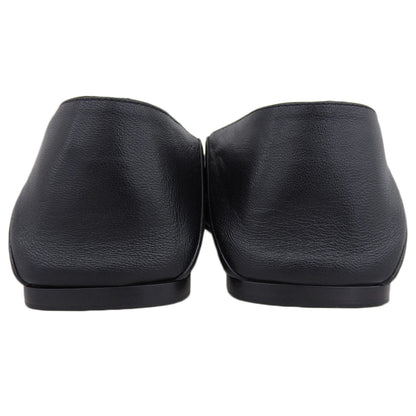 Sergio Rossi セルジオロッシ 新品同様 メタルプレート レザー スクエアトゥシューズ レディース ブラック×ゴールド 38 1/2 A77990 シューズ 38 1/2