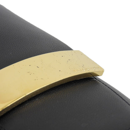 Sergio Rossi セルジオロッシ 新品同様 メタルプレート レザー スクエアトゥシューズ レディース ブラック×ゴールド 38 1/2 A77990 シューズ 38 1/2