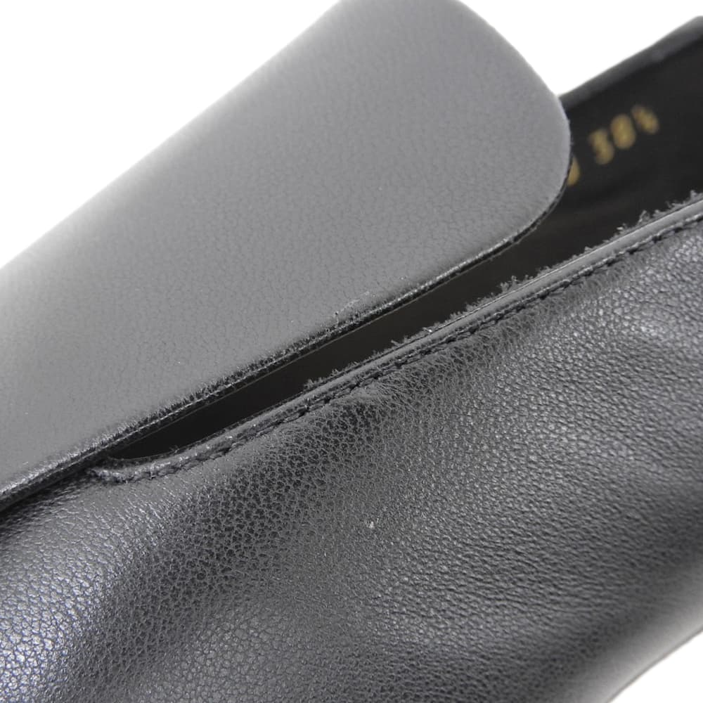 Sergio Rossi セルジオロッシ 新品同様 メタルプレート レザー スクエアトゥシューズ レディース ブラック×ゴールド 38 1/2 A77990 シューズ 38 1/2