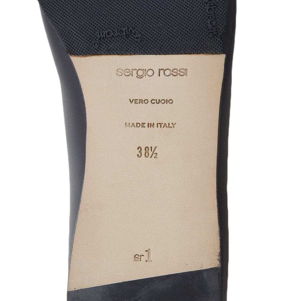 Sergio Rossi セルジオロッシ 新品同様 メタルプレート レザー スクエアトゥシューズ レディース ブラック×ゴールド 38 1/2 A77990 シューズ 38 1/2