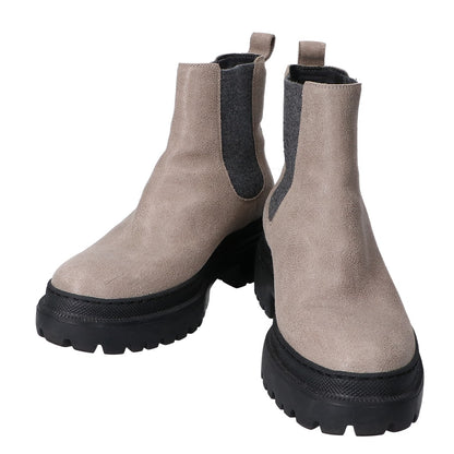 BRUNELLO CUCINELLI ブルネロクチネリ ｸﾞﾚｰ ｽｴｰﾄﾞ ﾓﾆｰﾚ装飾 ｻｲﾄﾞｺﾞｱﾌﾞｰﾂ シューズ 37