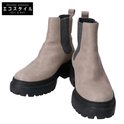 BRUNELLO CUCINELLI ブルネロクチネリ ｸﾞﾚｰ ｽｴｰﾄﾞ ﾓﾆｰﾚ装飾 ｻｲﾄﾞｺﾞｱﾌﾞｰﾂ シューズ 37