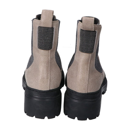 BRUNELLO CUCINELLI ブルネロクチネリ ｸﾞﾚｰ ｽｴｰﾄﾞ ﾓﾆｰﾚ装飾 ｻｲﾄﾞｺﾞｱﾌﾞｰﾂ シューズ 37