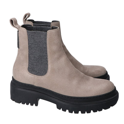 BRUNELLO CUCINELLI ブルネロクチネリ ｸﾞﾚｰ ｽｴｰﾄﾞ ﾓﾆｰﾚ装飾 ｻｲﾄﾞｺﾞｱﾌﾞｰﾂ シューズ 37