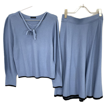 TO BE CHIC トゥービーシック 22年 ﾌﾞﾙｰ ﾚｰﾖﾝﾎﾟﾘｴｽﾃﾙ ﾌﾟﾙｵｰﾊﾞｰﾆｯﾄ ｾｯﾄｱｯﾌﾟ スーツ セットアップ 42