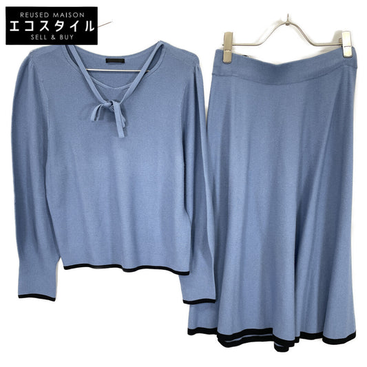 TO BE CHIC トゥービーシック 22年 ﾌﾞﾙｰ ﾚｰﾖﾝﾎﾟﾘｴｽﾃﾙ ﾌﾟﾙｵｰﾊﾞｰﾆｯﾄ ｾｯﾄｱｯﾌﾟ スーツ セットアップ 42