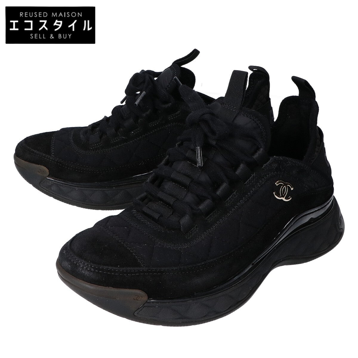 CHANEL シャネル G38501 ココマーク マトラッセ キルティング スエード スニーカー シューズ 36