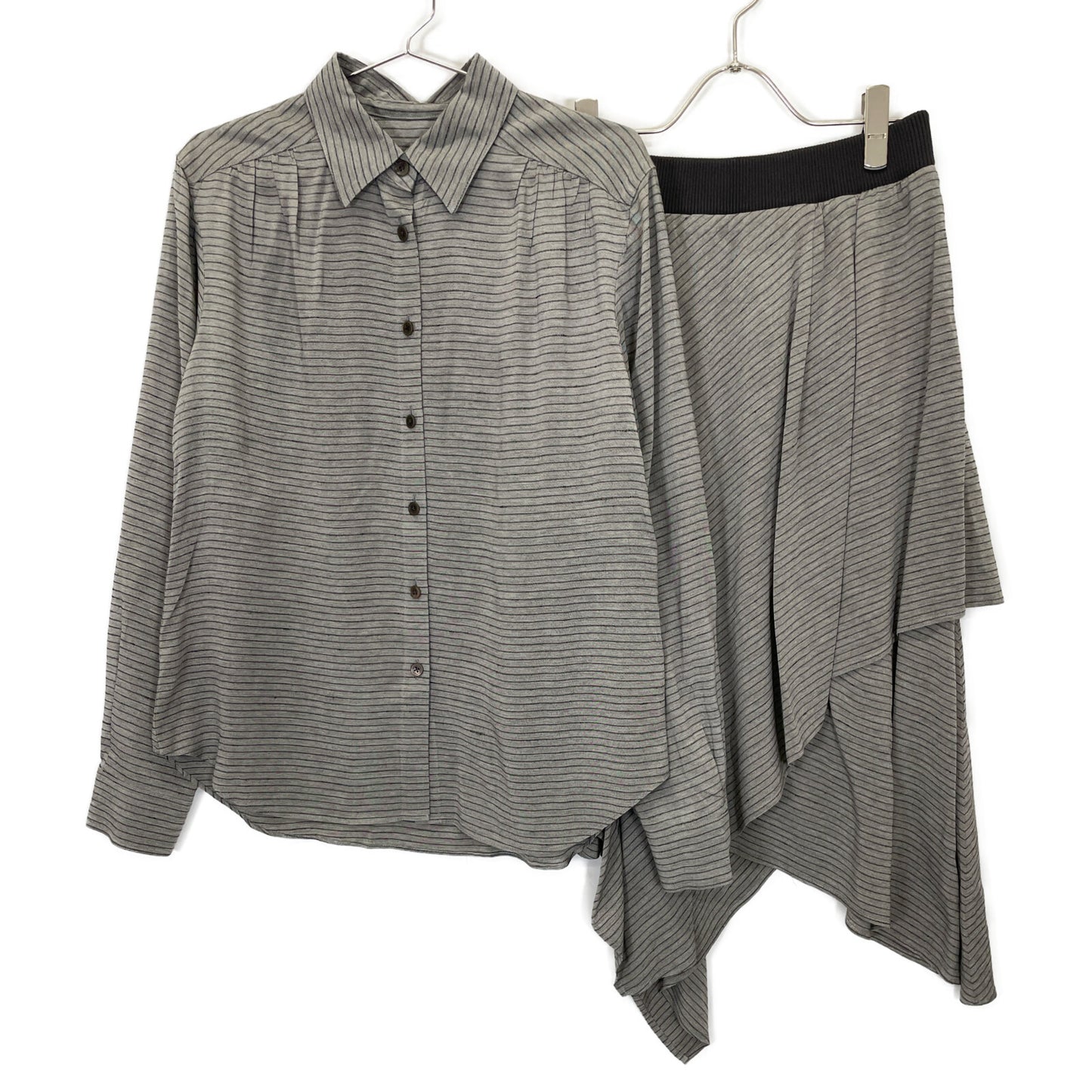 TAE ASHIDA タエアシダ ｸﾞﾚｰ ﾎﾞｰﾀﾞｰ ｼｬﾂ×ｽｶｰﾄ ｾｯﾄｱｯﾌﾟ スーツ セットアップ 11/F