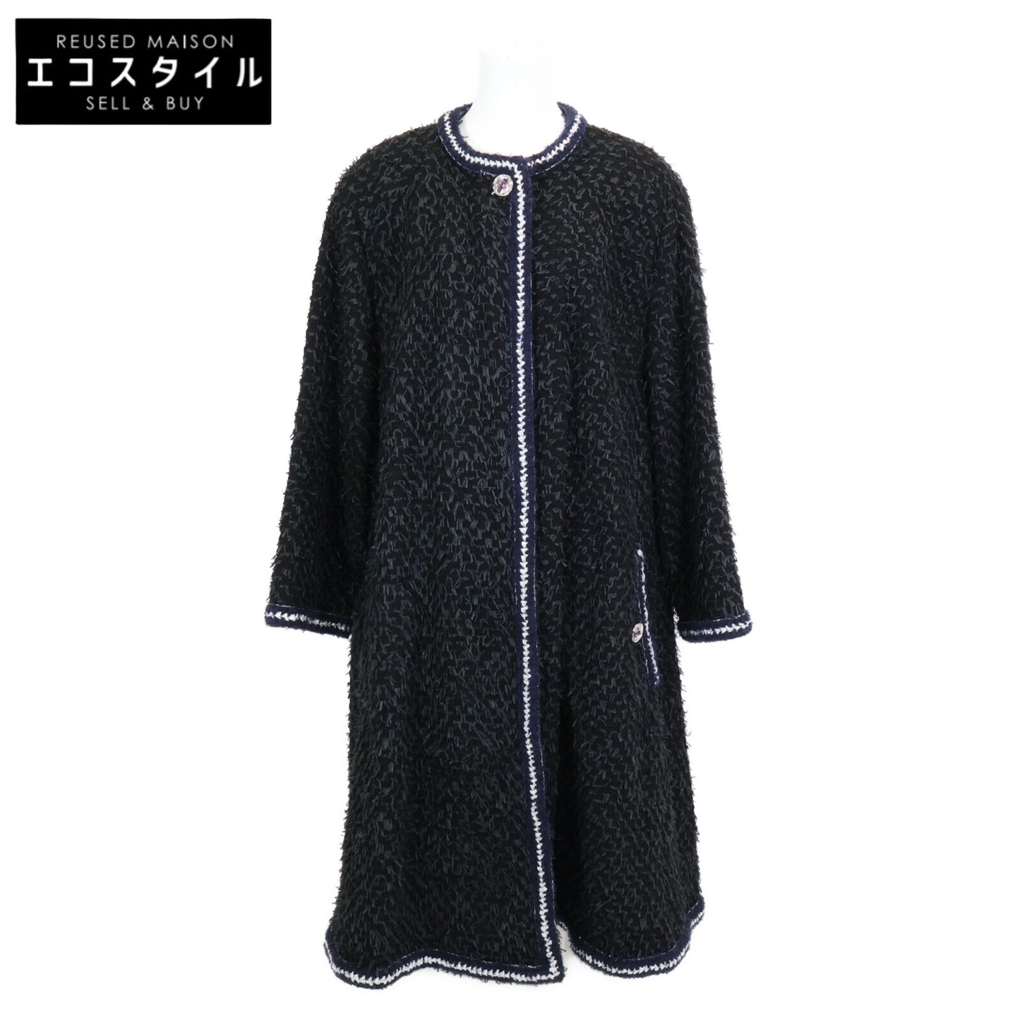 CHANEL シャネル 22AW P73170V64561 ビジューボタン ツイード ロング コート 36