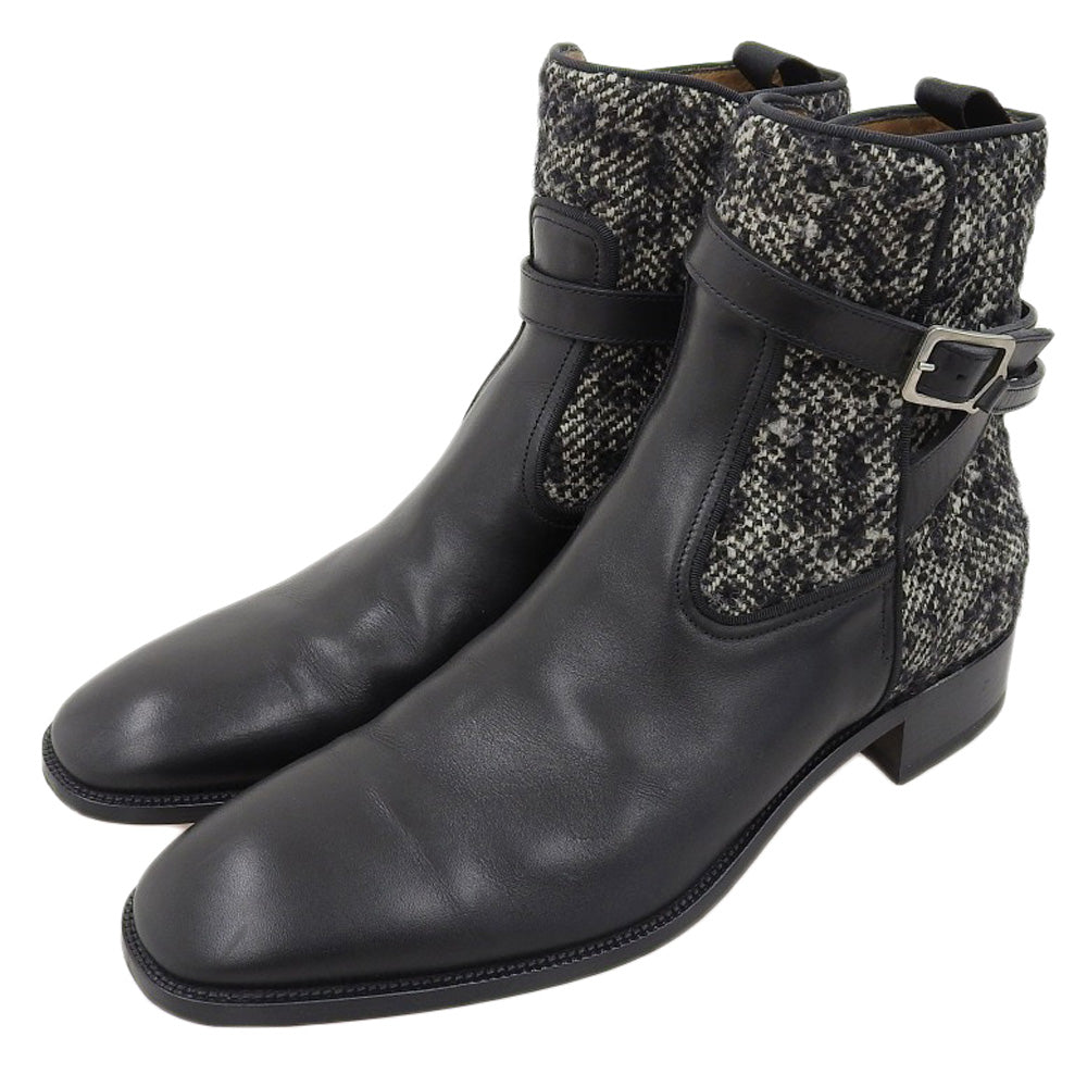 Christian Louboutin クリスチャンルブタン ストラップ ブーツ レザー×ツイード メンズ ブラック×グレー 43 シューズ 43