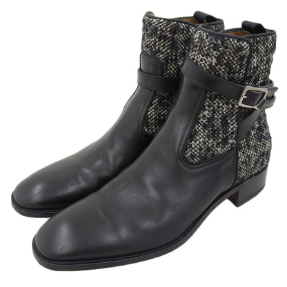 Christian Louboutin クリスチャンルブタン ストラップ ブーツ レザー×ツイード メンズ ブラック×グレー 43 シューズ 43