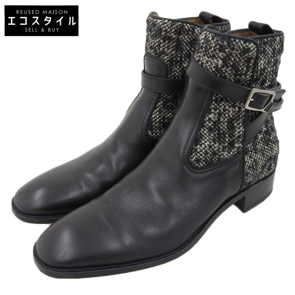 Christian Louboutin クリスチャンルブタン ストラップ ブーツ レザー×ツイード メンズ ブラック×グレー 43 シューズ 43