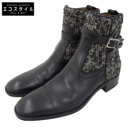 Christian Louboutin クリスチャンルブタン ストラップ ブーツ レザー×ツイード メンズ ブラック×グレー 43 シューズ 43